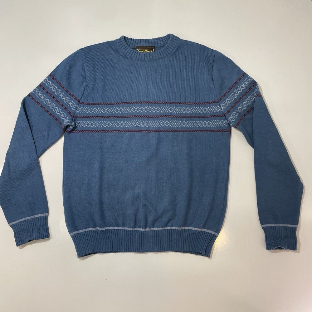 VTG 70s Sears Sportswear Sweater Men’s L Blue Pullover Long Sleeve